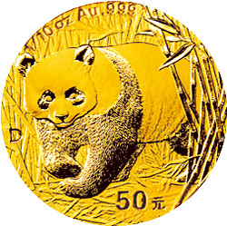 【010104】2001版熊猫金银纪念币1/10盎司普制金币