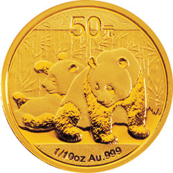 2010年熊猫1/10盎司普制金币