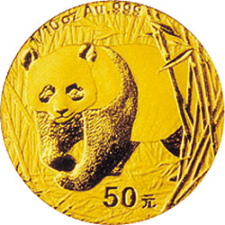 2002年熊猫1/10盎司普制金币