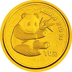 2000版熊猫金银纪念币1/10盎司普制金币