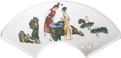 2000年中国古典文学名著——《红楼梦》彩色金银纪念币（第1组）-宝黛读书5盎司扇形彩色精制银币
