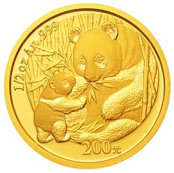 2005年熊猫1/2盎司普制金币