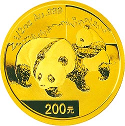 2008年熊猫1/2盎司普制金币