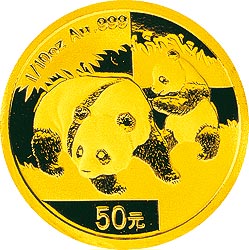 2008年熊猫1/10盎司普制金币