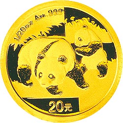 2008年熊猫1/20盎司普制金币